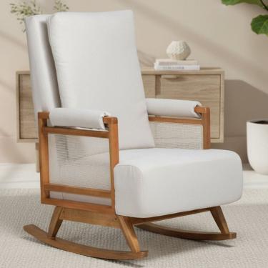 Imagem de Poltrona de Amamentação Com Balanço Base Nina Líria D02 Linho Off White B-410 - Lyam Decor