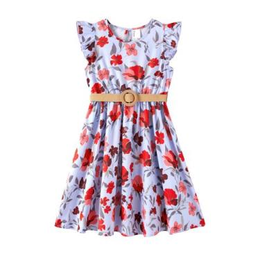 Imagem de Vestido Boho Floral PATPAT com Mangas Babados e Cinto 6-7 anos