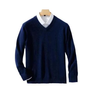 Imagem de Suéteres Masculinos De Lã E Cashmere Com Decote Em V, Malhas De Alta Q