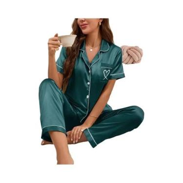 Imagem de Conjuntos De Pijamas De Seda Para Mulheres Com Camisa De Manga Curta E