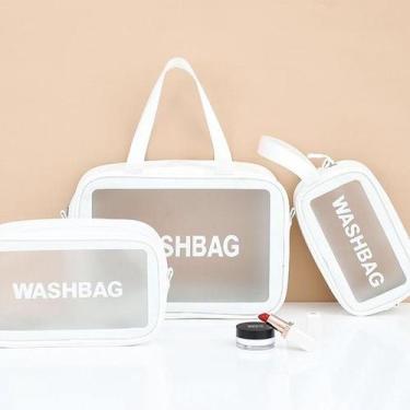 Imagem de Necessaire Transparente Organizador Maquiagem Kit 3 Pecas - RPC, Branc