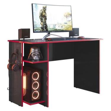 Imagem de Mesa para Computador Gamer 3875 Preto Fosco/Vermelho - Qmovi, Preto Fo