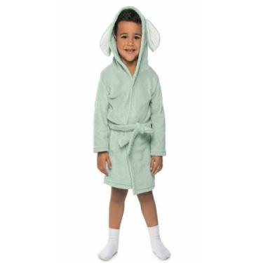 Imagem de Roupão Infantil Menino Capuz Fleece Elefantinho Verde - Tileesul, 8