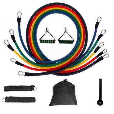 Imagem de Kit Elástico Extensor 11 Peças Exercício Funcional Tubing