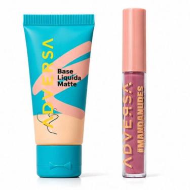 Imagem de Base Líquida Matte Adversa 050 + Batom Líquido Fechou Manda Nudes Kit 