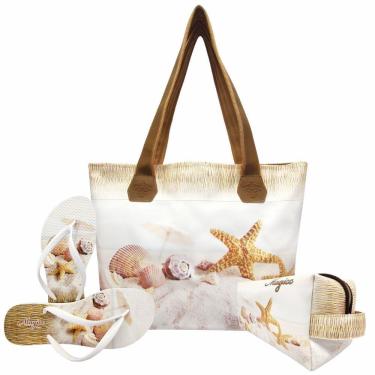 Imagem de Kit Praia Feminino  Estrela-do-Mar Areia Bolsa, Necessaire e Chinelo, Magicc Bolsas