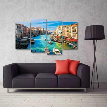 Imagem de Quadro Decorativo Paisagem Veneza Escritório Tecido 4 Peças