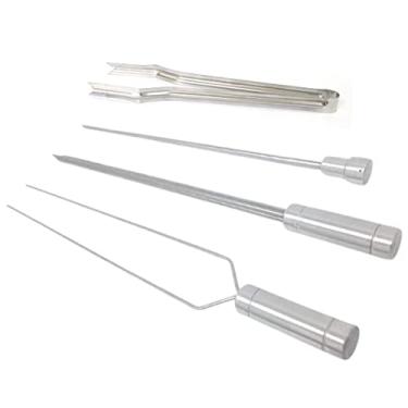 Imagem de Kit Espetos Para Churrasco 40cm Inox Com Pegador De Carnes