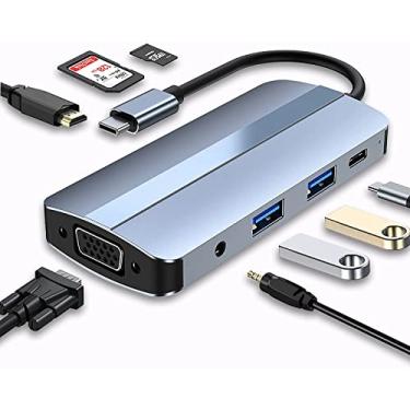 Imagem de KABEWUS Hub USB C Adaptador USB C Multiport 8 em 1 com 100W PD 4K HDMI VGA USB 3.0 SD/TF Card Reader e 3.5mm AUX Docking Station Compatível com MacBook Pro & Air Laptops e Outros Dispositivos Tipo C