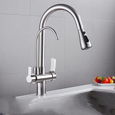 Imagem de Torneiras de cozinha para cozinha de parede guindaste para cozinha filtro de água torneira de três maneiras misturador de pia torneira de cozinha, 0195 escova de níquel, China