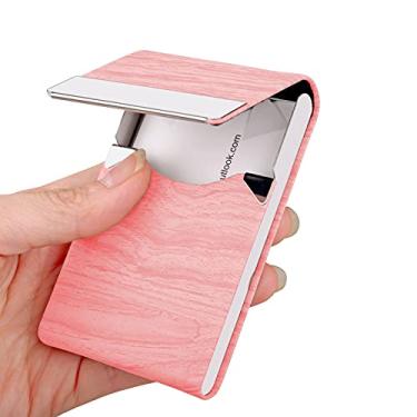 Imagem de JuneLsy Estojo Profissional de Couro PU para Cartão de Visita com Fecho Magnético, Anti-impressão Digital, Fácil de Abrir, Unissex-Adultos, Rosa