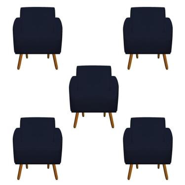 Imagem de Kit 05 Poltronas Decorativa Laura Pés Palito Suede Azul Marinho