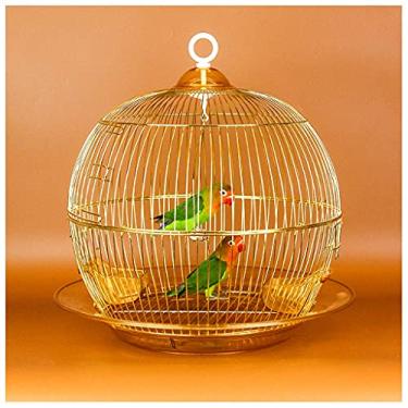 Imagem de KIZQYN Gaiolas redondas pequeno papagaio periquito gaiola de metal decoração gaiola ornamental pequena gaiola de papagaio de reprodução moda gaiola de pássaro gaiola de voo (cor: ouro)