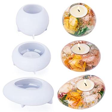 Imagem de LET'S RESIN Suporte de vela Tealight moldes de resina de silicone, 3 peças de moldes de suporte de vela de luz de chá para resina, gesso, concreto de cimento, moldes epóxi para decoração de casa DIY