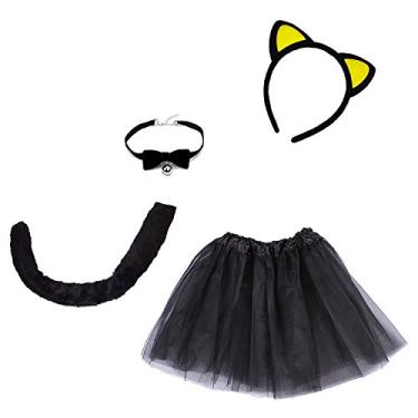 Imagem de 4-Piece Halloween Black Cat Costume for Girls Kitty Costumes Accessories for Kids Headband, Tail, Bow Tie Necklace, Tutu