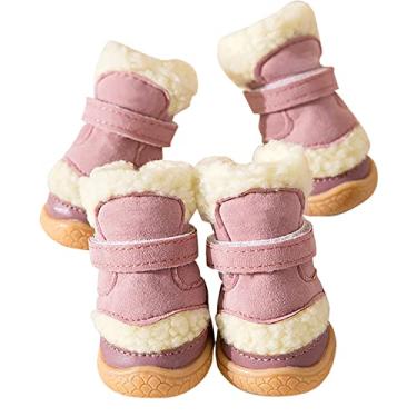 Imagem de Sapatos para cães botas para cães sapatos para animais de estimação botas quentes de inverno sapatos para cães de estimação sapatos para filhotes de cachorro para pavimento quente, conjunto de 4 peças, rosa, marrom