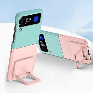 Imagem de Para Samsung Galaxy Z Flip 4 Contrasting Colors Invisible Bracket Matte Hard PC Phone Case For Samsung Galaxy Z Flip 3 Back Cover,Green Pink,For Z Flip 4