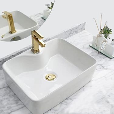 Imagem de Kit Cuba Pia Louça Cerâmica Banheiro C/Torn e Vál Dourada 5