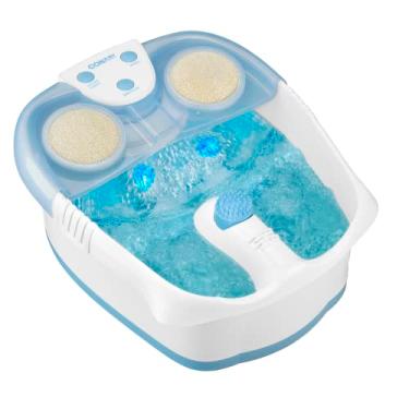 Imagem de Conair Banheira de spa com pedicure Waterfall com luzes LED azuis, com bolhas e rolos, azul/branco