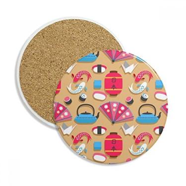 Imagem de Caneca de porta-copos padrão japonês Crane Repeat com pedra absorvente de proteção de mesa