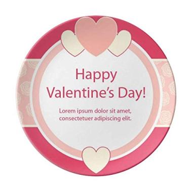 Imagem de Prato decorativo rosa Happy Valentine's Day coração e rosa de porcelana salver louça de jantar