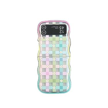 Imagem de Capa de telefone com grade colorida estilo fresco para Samsung Galaxy Z Flip 4 3 Capa rígida para ZFlip5 Zflip4 Suporte de concha sólida, 01, para Samsung Z Flip 5