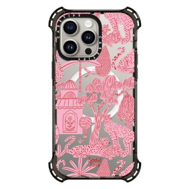 Imagem de CASETiFY Capa Bounce para iPhone 15 Pro Max [6X Testada contra quedas de grau militar/Proteção contra quedas de 6,5 m/Compatível com Magsafe] - Impressões de animais - Cheetah Paradise Pink - Preto transparente