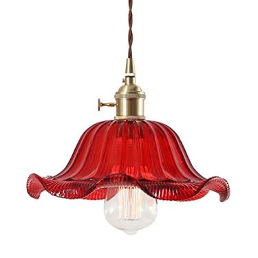 Imagem de Luminária pendente de flor vermelha com abajur de vidro Metal industrial ajustável luminária montada luminária de teto lustre lâmpada suspensa de teto azul Stabilize