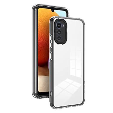 Imagem de XINYEXIN Capa transparente para Motorola Moto E32, capa de telefone com borda cor, TPU+PC para-choques anti-impactos capa Clear Case - preto