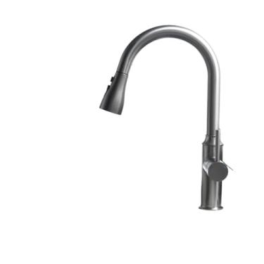 Imagem de Puxe para fora torneira da cozinha 3 modos bico de pulverizador rotação 360 vintage deck montado pia lavagem água quente e fria torneiras retro, arma cinza