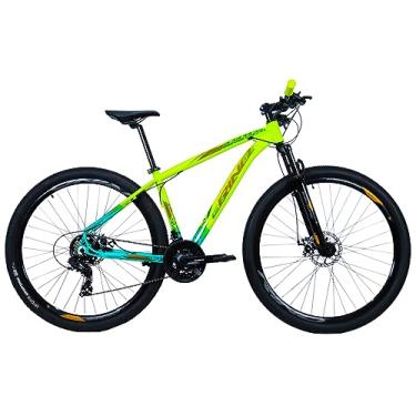 Imagem de Bicicleta Aro 29 Rino Escape 21v – Alumínio, Shimano Mega Ranger 2.1 (Amarelo Neon/Azul Bebe, 21)