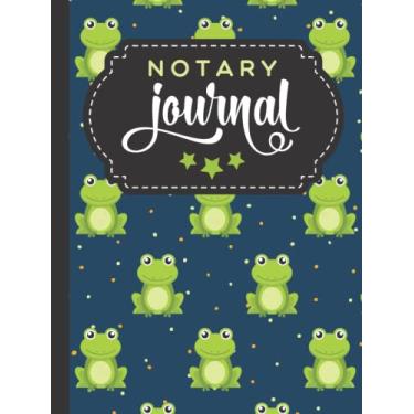 Imagem de Hardcover Notary Journal: 8.5x11 Large Notarial Logbook/With 200 Numbered Pages - Two Record Logs Per Page / 400 Records/Ledger Book Gift For Signing Agents/Green Frog Art Pattern on Navy Blue