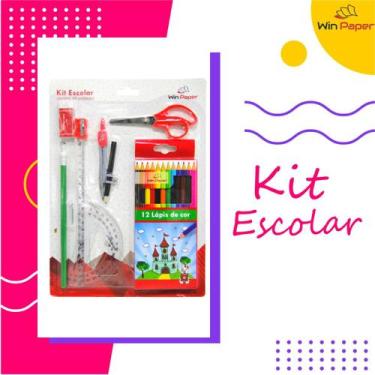 Imagem de Kit Escolar C/9 Peças Lápis Borracha Apontador Compasso - Winpaper
