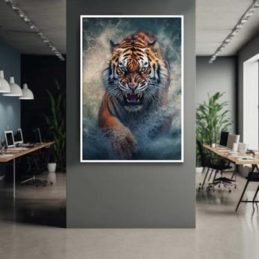 Imagem de Quadro com Moldura Tigre de Bengala Águas Vertical  Decorativo Grande 