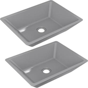 Imagem de Kit 02 Cubas de Apoio Retangular Para Banheiro Lavabo C01 RT45 Cinza -