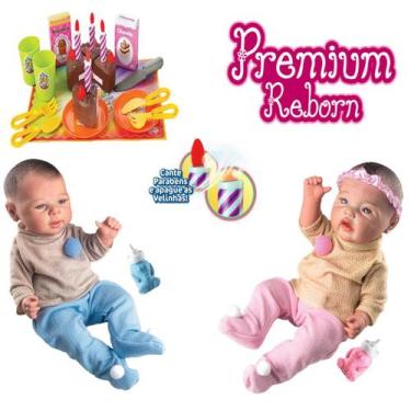 Imagem de Kit Boneco Boneca Reborn Bebês +Festa Aniversario Divertido - Milk Bri