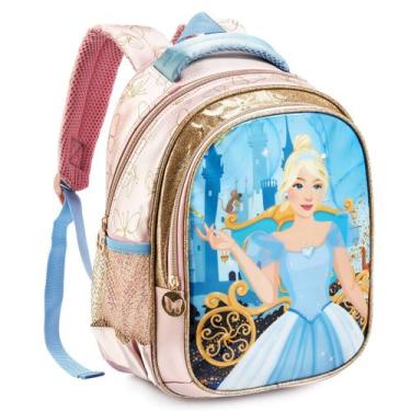 Imagem de Mochila Costas Escolar Feminina Menina Infantil Grande Princesa Cinder