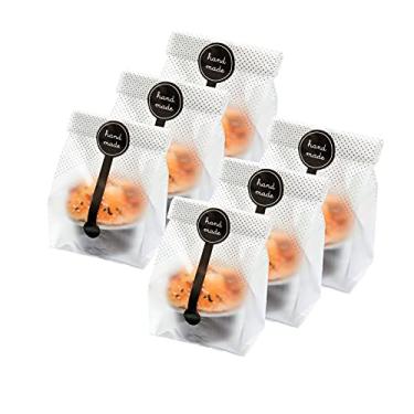 Imagem de 200 sacos de plástico translúcidos, sacos de celofane BetterJonny com 200 peças de adesivos feitos à mão para biscoitos, bolos, chocolate, doces, suprimentos de festa de padaria