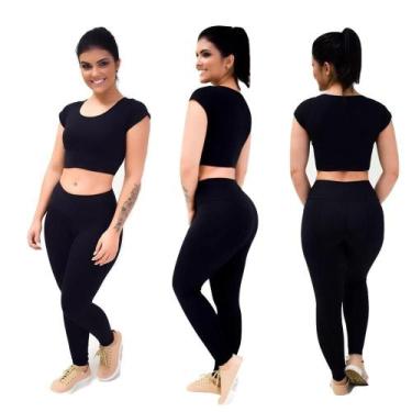 Imagem de Calça Legging Lisa Suplex De Alta Compressão - PRETO  - Fasciniun Conf