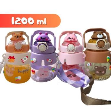 Imagem de garrafa infantil com alça canudo tampa trava escola passeio  - acj, la