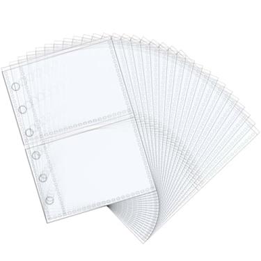 Imagem de 20 peças de protetores de lençol transparentes para fotos A7, 6 x 5 cm, 2 bolsos, inserções de cartão de foto, páginas de refil de álbum de fotos PP para fichário de 6 argolas