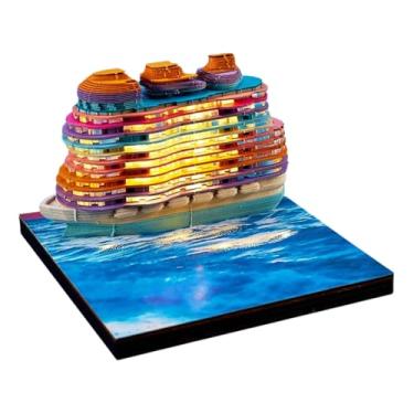 Imagem de Calendário 3D 2025, Cruise Ship Calendário de peça de tempo 2025, Bloco de notas de arte DIY Carving Notepad, para presente de decoração de escritório em casa (Cruise Ship)
