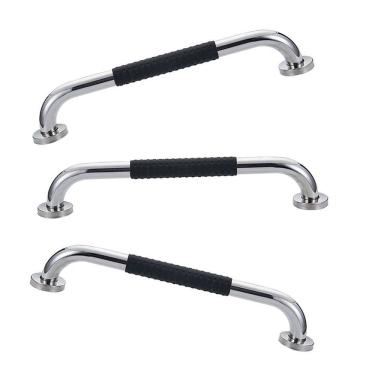 Imagem de Barra de Apoio 30cm Inox Superficie Antiderrapante Kit 3 unidades Gestante Idoso Cadeirante Criança Banheiro Box Corrimao Escada Acessibilidade