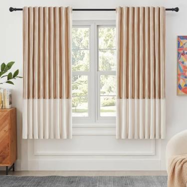 Imagem de Cortinas de veludo para sala de estar, champanhe, marfim, 183 cm de comprimento, 2 painéis, cortinas blackout modernas, bloco de cores, bolso traseiro, varão, cortinas à prova de som, para decoração