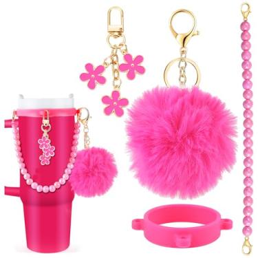 Imagem de Conjunto de acessórios de garrafa de água para garrafa de água Owala Stanley conjunto de acessórios para garrafa de água rosa choque alça de decoração pingentes fofos conjunto de acessórios de copo