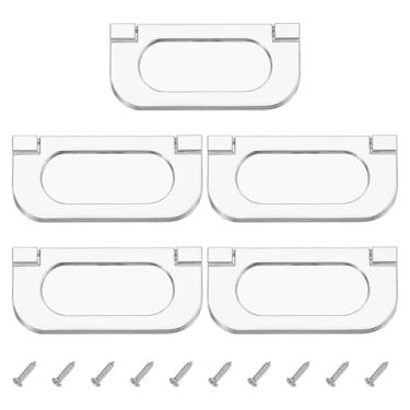 Imagem de PATIKIL Puxador de anel nivelado de 2,9 polegadas (75 mm) 5 peças puxador de gaveta de perfil baixo de liga de zinco com parafusos para cômoda de armários de móveis, escovado