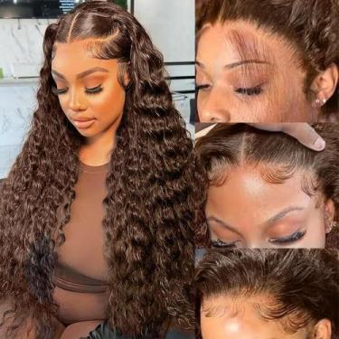 Imagem de Perucas frontais de renda Qwedafy Chocolate Brown Human Hair 30 polega