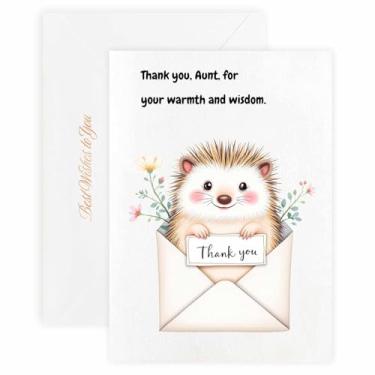 Imagem de MAGJUCHE Cartão de agradecimento para tia – Selo e envelope de cera elegante, papel 300 g/m², impressão vívida de 600 DPI, 12 x 17 cm, design de ouriço
