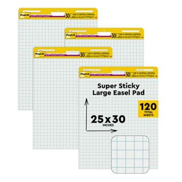 Imagem de Post-it Suporte de cavalete super adesivo, ótimo para professores e estudantes virtuais, 63 x 76 cm, branco com grade, 30 folhas/bloco, 4 blocos/pacote (560 VAD 4PK)