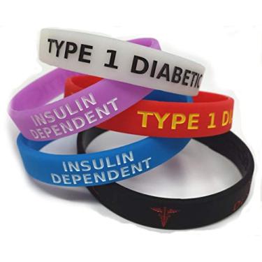 Imagem de Bracelete de Alerta de Conscientização Médica Diabetes Isulina Dependente de Insulina 5X Tipo 1 Brilha no Escuro, Vermelho, Preto, Roxo, Azul, Anticoagulante